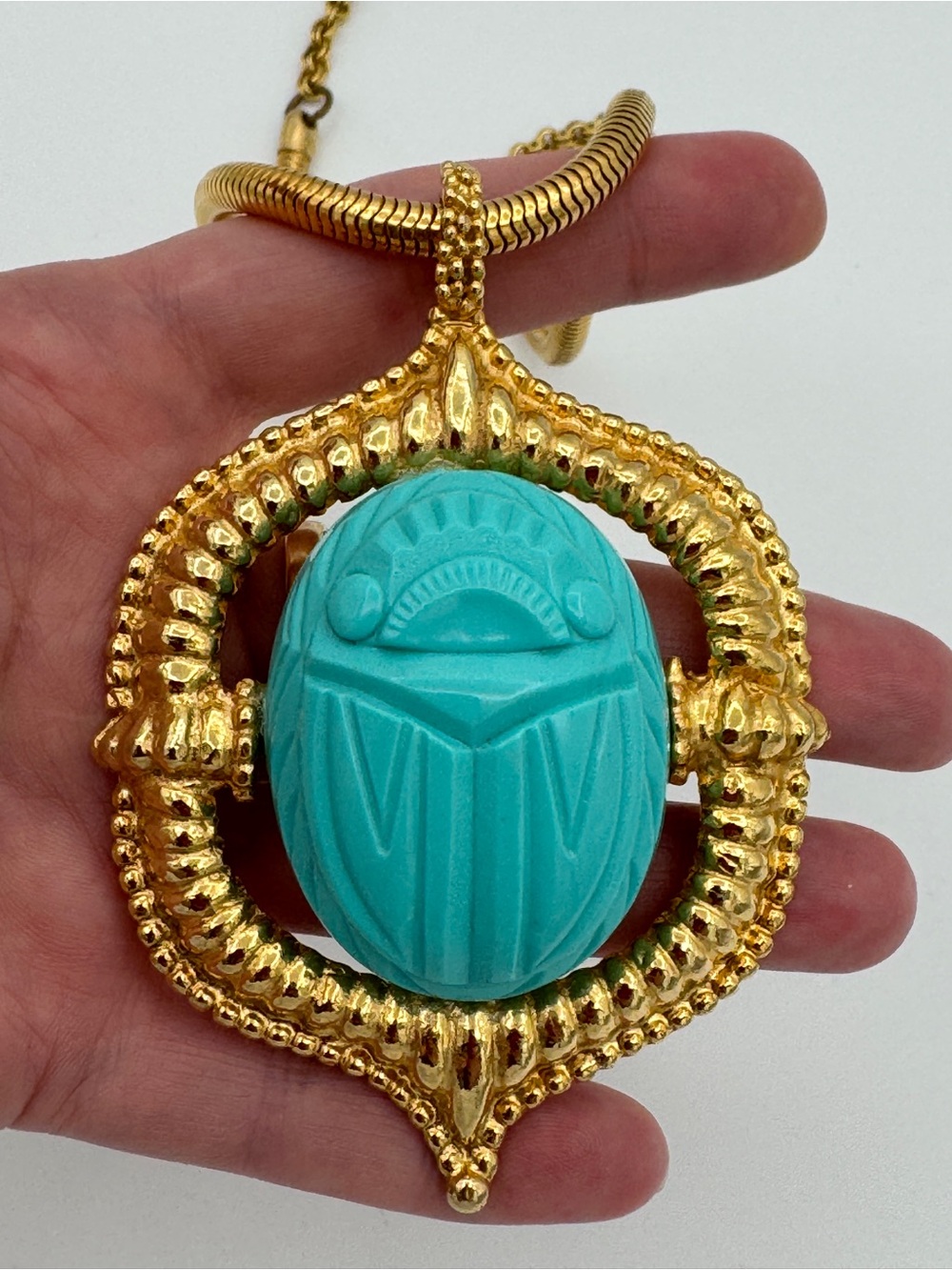 Vintage KJL Kenneth Jay Lane Turquoise Scarab Necklace Egyptian Revival Signed